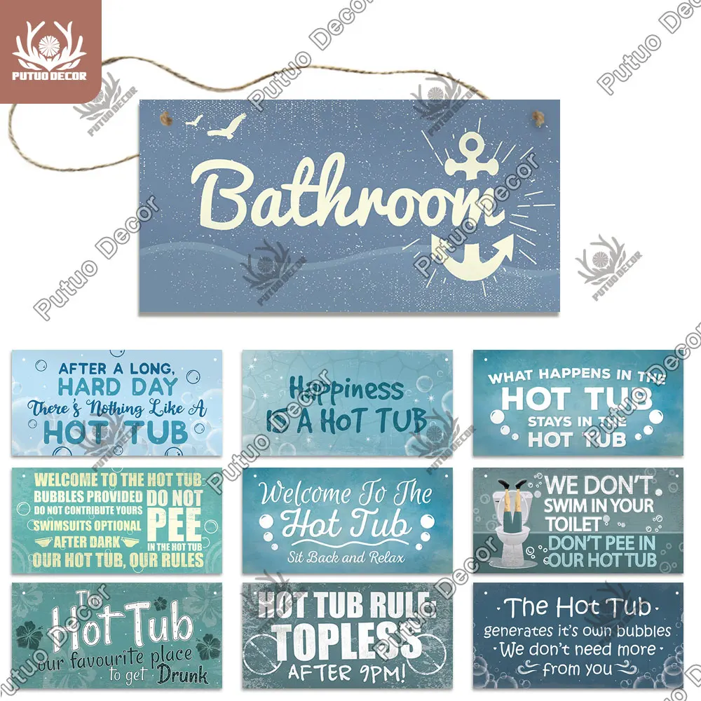 Putuo Decor Bathroom Signs Wooden Signs Decorative Plaque Wooden Wall