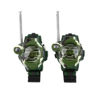 

1 Pair Portable 7 in 1 0.8" Camouflage Military LCD-way Radio 50~150M Watches Walkie Talkie Lights Mic