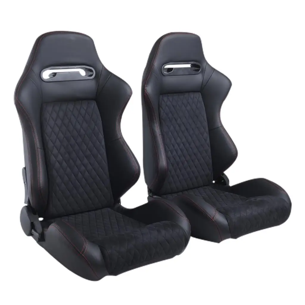 Epman 2 x Black Suede Reclinable Racing Seats Reclinable W/ Slider Universal  Fit For Mostly Car Seat JBR1035BR