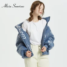 5 цветов, зимняя Глянцевая пуховая хлопковая парка, Женская водонепроницаемая куртка, вышивка, свободная зимняя теплая толстая синяя пуховая куртка AS138