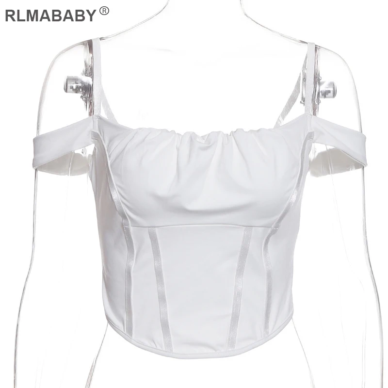 RLMABABY сексуальный ромб с открытыми плечами женский короткий узкий топ с вырезом лодочкой короткий летний белый топ Повседневный однотонный уличная Розовая Майка