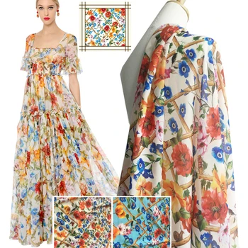 

Brand custom printed polyester chiffon fabric 145cm width children pajamas parent-child clothing sewing fabric for dress