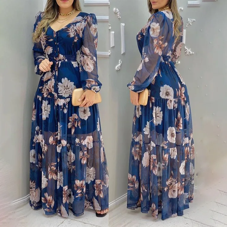 Deia Vestido Maxi de Malla con Mangas Acampanadas