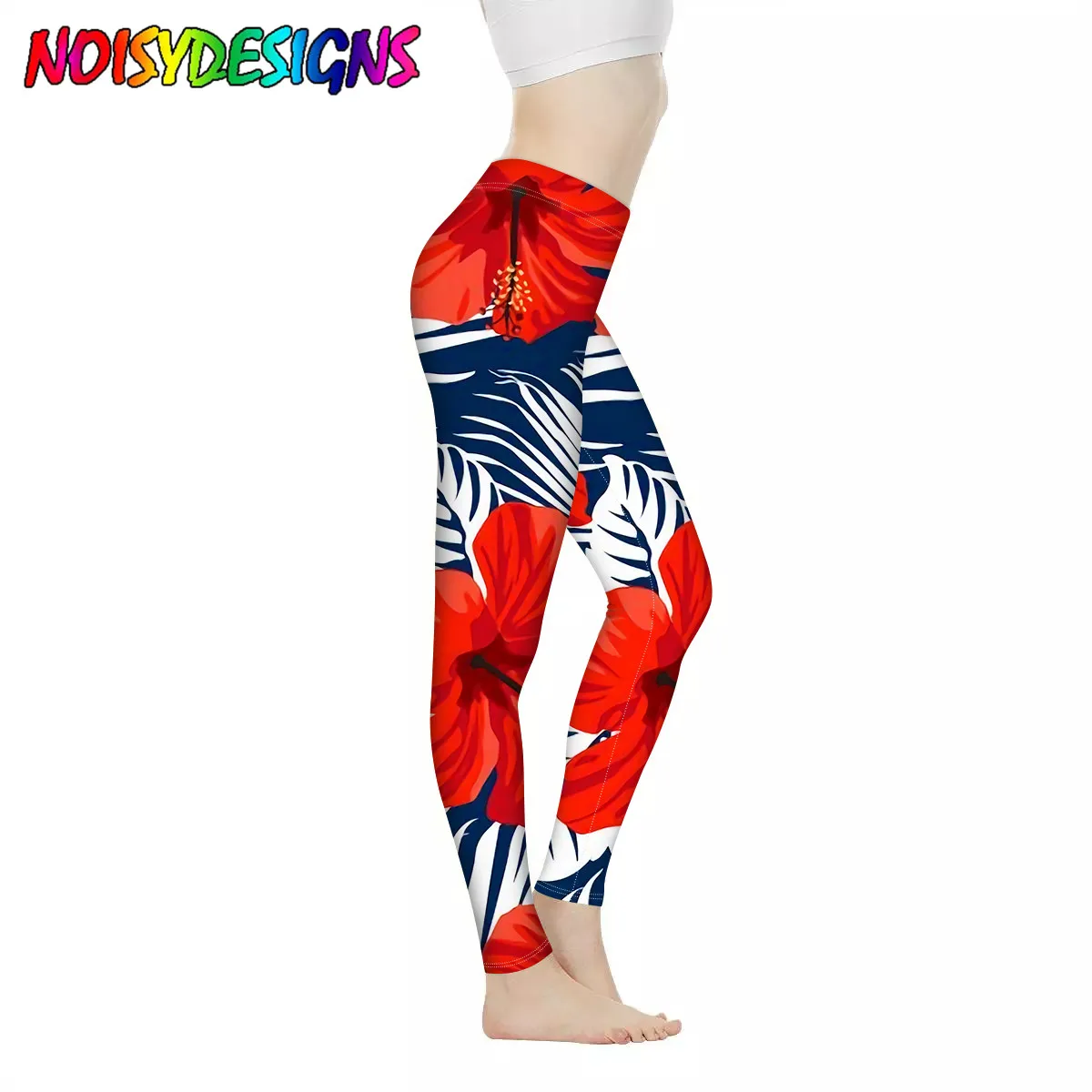 

NOISYDESIGNS Hawaiian Tropical Hibiscus Prints Yoga Leggings Gym Sports Pants Push Up Leggings Women Fitness Yoga Pants Workout