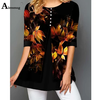 

Plus Size 4xl 5XL Female Spring and Summer 2020 New Tops Round Neck Button Tee Shirt Gradient Print Sleeve Pleated Women T-Shirt
