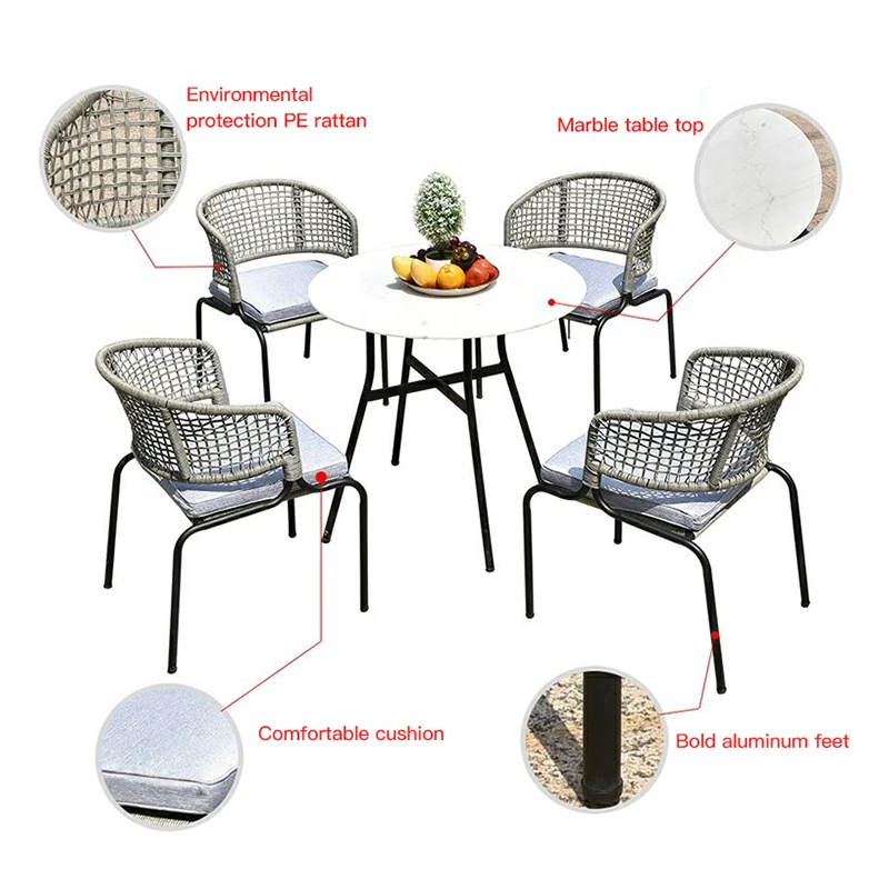 Garden Chaise Lounge Waterproof Single Person Furniture Combination Open-Air Room Modern Outdoor Dining Table Set 4 Chairs