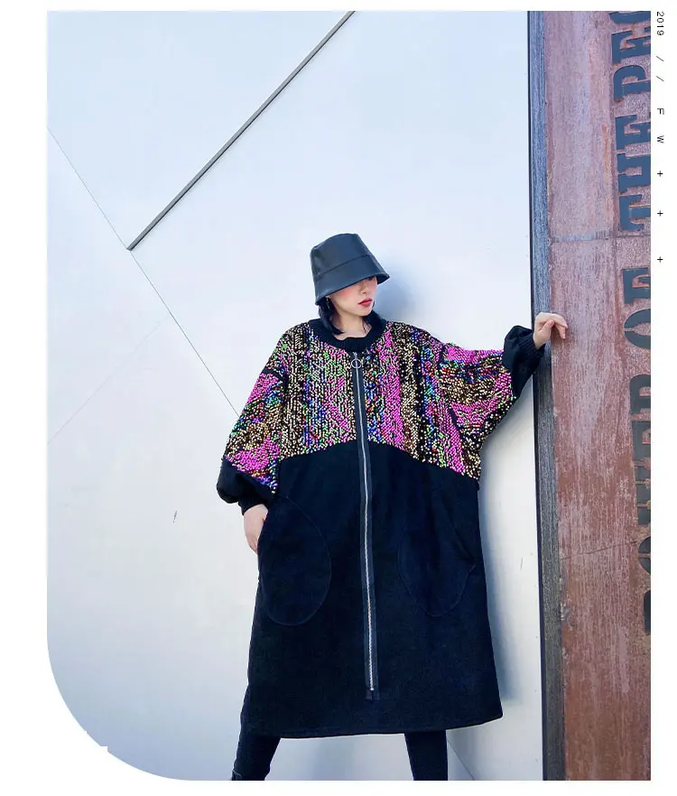 XITAO Брендовое женское платье с пайетками, платья размера плюс, уличная одежда на молнии, осенне-зимняя одежда для женщин XJ2903