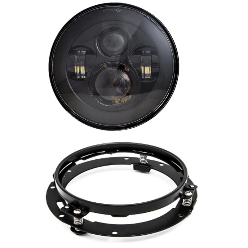 Black Set 7 дюймов мотоциклетные светодиодный фар с подол короче спереди и длиннее сзади) луч и 7 дюймов кронштейн лобовой фары для 2006-2010 FLHTCUSE Touring Road King - Цвет: Black Set