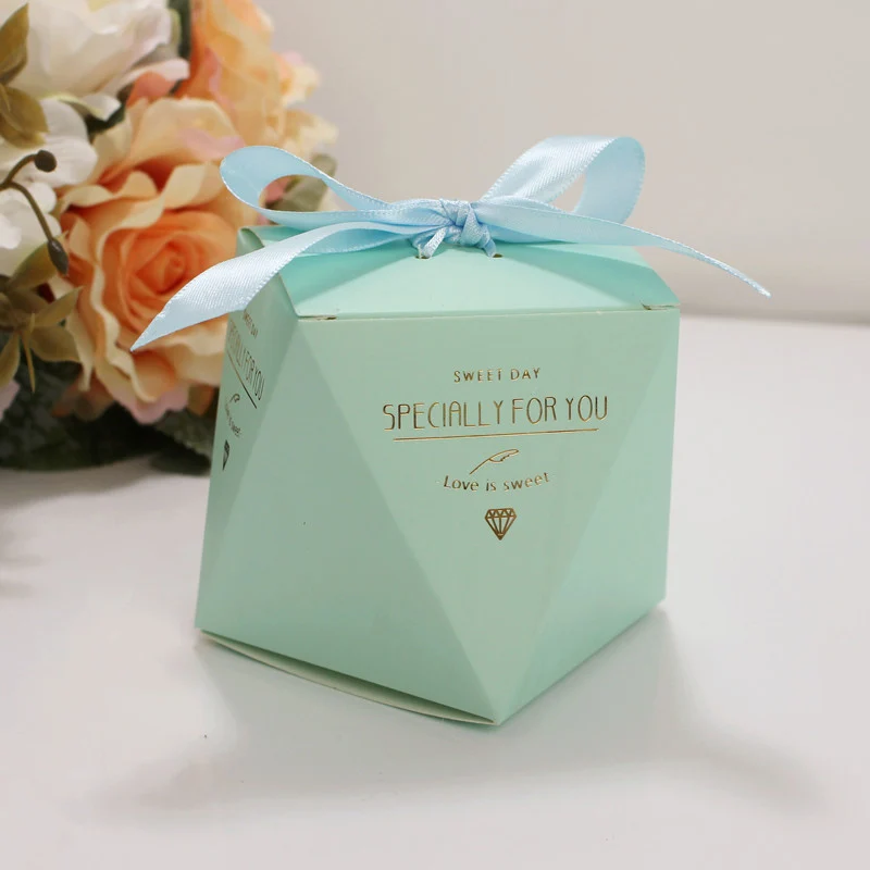 

Sweet Boxes Candy Box Wedding 5.5*5.5*6cm Paper Decoration Unique Diamond Shaped Favor Ribbon Hot Sale