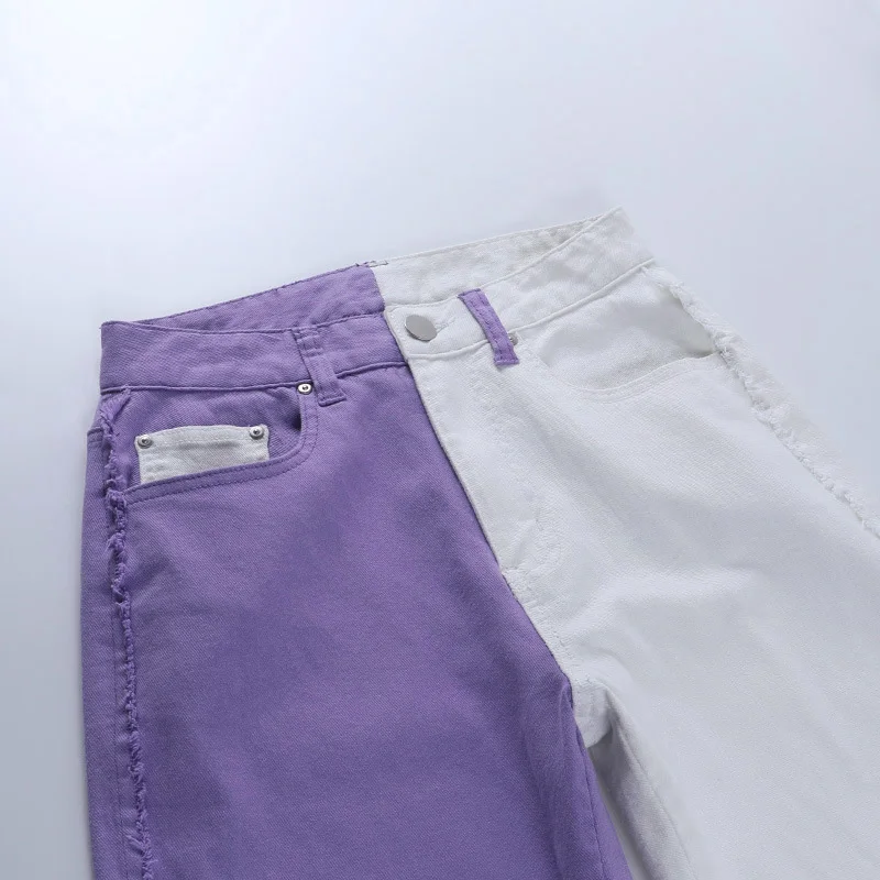 buckle jeans Contrasting Color High-waist Jeans Women Casual Loose Long Wide-leg Pants Street Retro Fashion Streetwear Jogging Sweatpants wide leg jeans