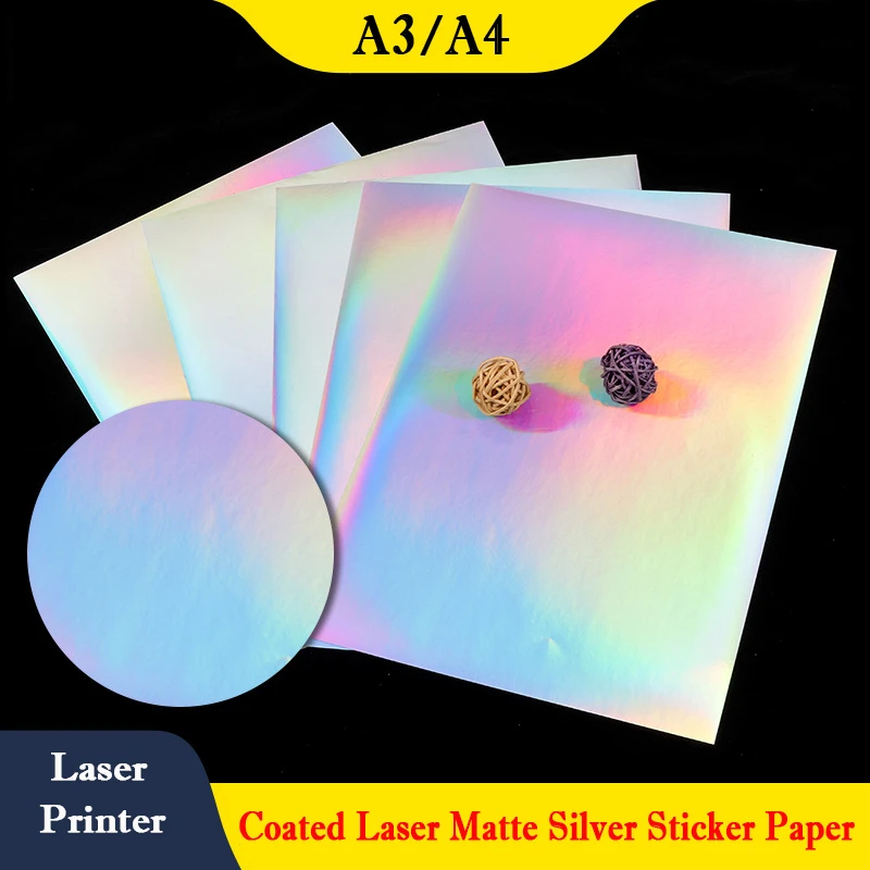 A4 Coated Silver Self Adhesive Stickers A3 Hologram Sliver ...