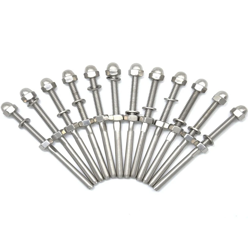 

ABSF (12-PACK) Stainless Threaded Terminal Stud End Fitting for 1/8 Cable Deck Railing Hand Swage T316 Marine Grade