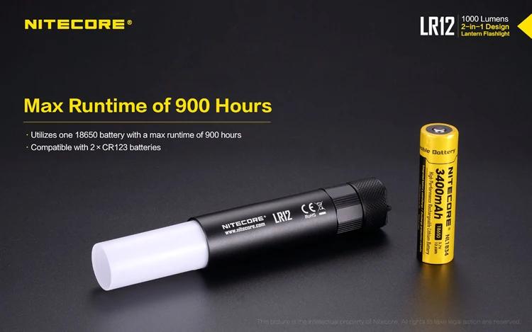 NITECORE LR12 выдвижной флэш-светильник CREE XP-L HD V6 Макс 1000 люмен дальность луча 166 М Открытый походный светильник поисковый фонарь