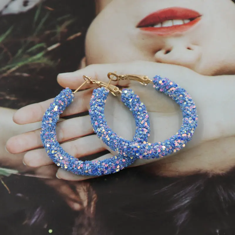 Oorbellen Новинка, кольца, серьги из смолы для женщин, серьги-кольца, модные ювелирные изделия с блестками, подарок - Окраска металла: sky blue