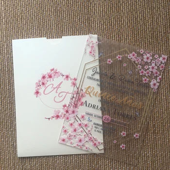 

10pcs high class elegant newest arrive wedding favor laser cut 3d wedding acrylic invitation card with envelop