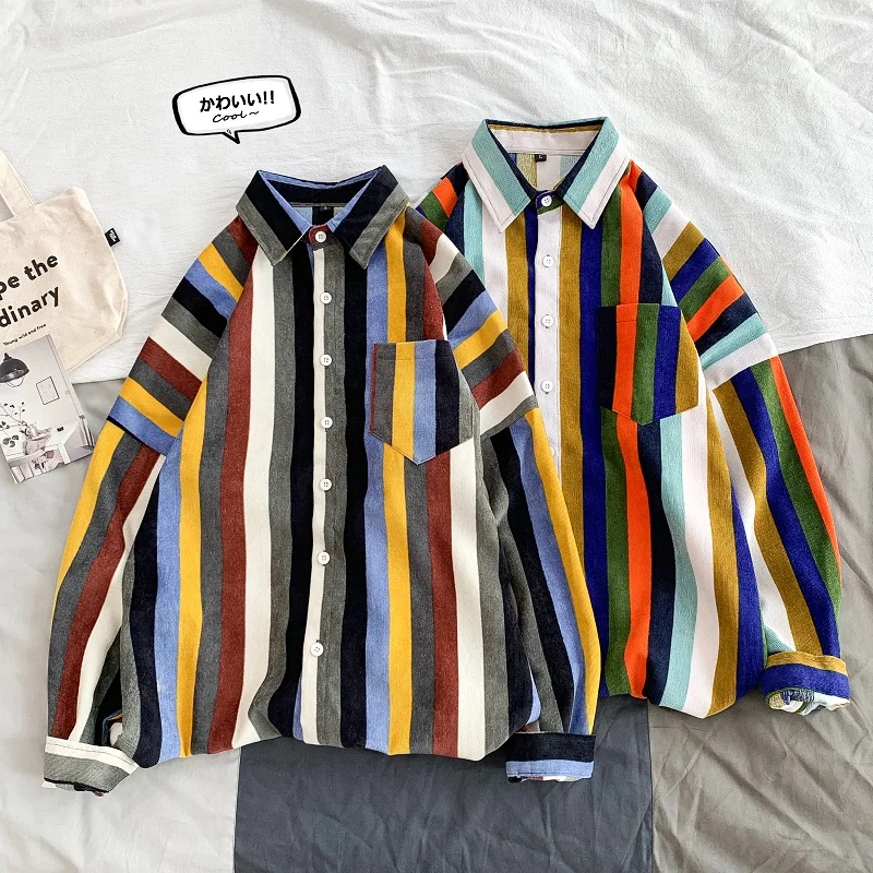 Privathinker Japanese Colorful Striped Men Shirt New Spring Man Basic Long Sleeve Blouse 2020 Korean Male Casual Shirts Privathinker Japanese Colorful Striped Men Shirt New Spring Man Basic Long Sleeve Blouse 2020 Korean Male Casual Shirts