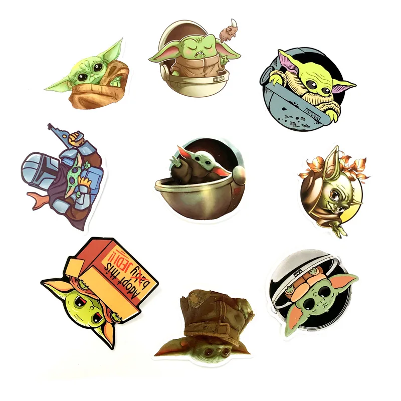 10 20 30 40 50pcs Cartoon The Mandalorian Baby Yoda Star Wars Stickers Waterproof PVC Skateboard 4