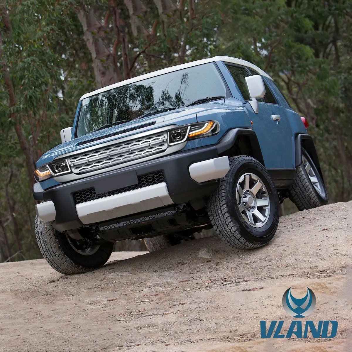Заводские аксессуары Vland для FJ Crusier светодиодный налобный фонарь+ средняя решетка 2007- светодиодный налобный фонарь с движущимся поворотом+ светодиодный DRL