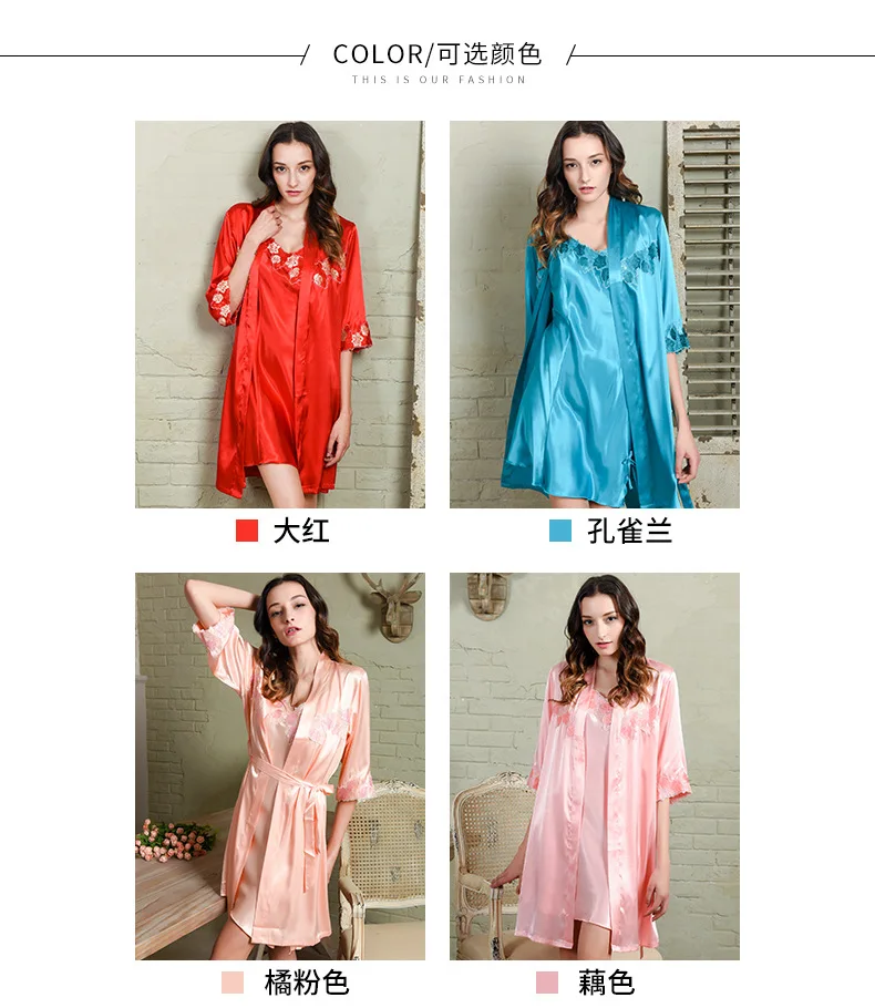 WOMEN'S V-neck Sexy Strap Nightdress Spring-Summer Thin Half-sleeve Shirt Women's Robe& Gown Sets Imitated Silk Fabric Comforta