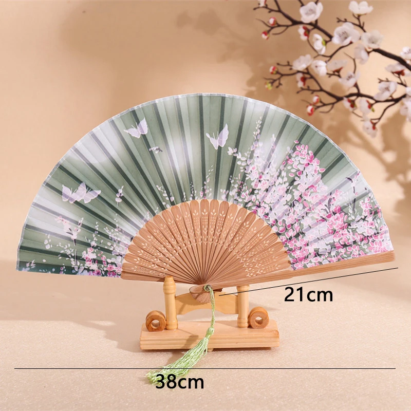 Vintage Chinese Style Spun Silk Folding Fan Japanese Plain Pattern Art Craft Gift Home Decoration Ornaments Dance Hand Fan
