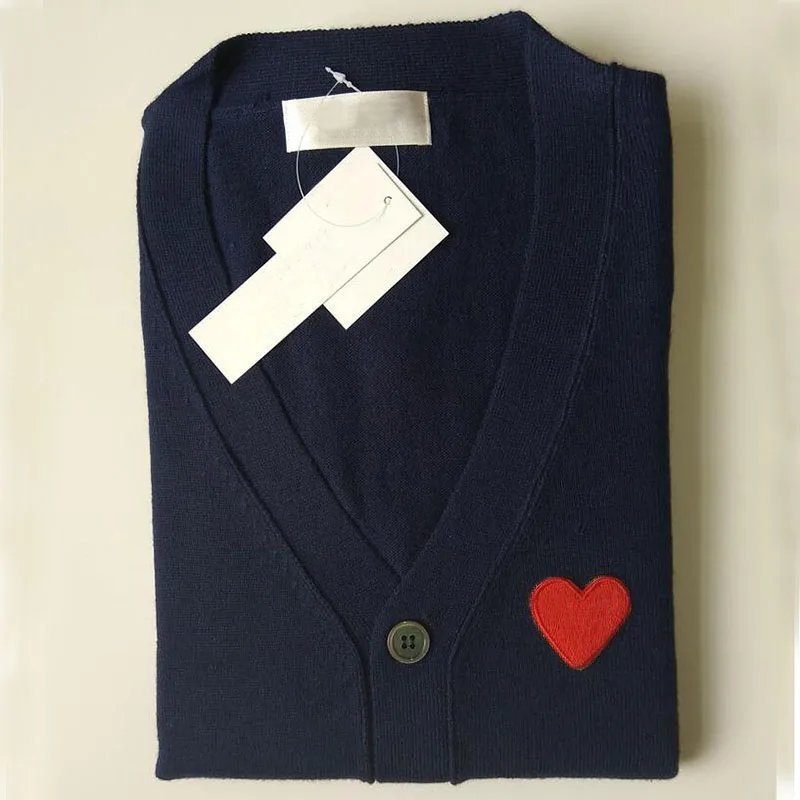 Мужской шерстяной свитер с длинными рукавами с сердечком, персиковый теплый мужской свитер-кардиган, вязаные Повседневные свитера с вышивкой для осени и зимы с глазами - Цвет: Navy blue with red