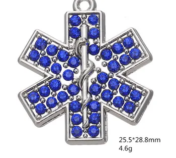 

European and American Ornament 4.6g alloy with gem Blue White Medical Symbol charm Pendant Ornaments 10pcs/bag
