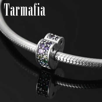 

Real 925 Sterling Silver Charms Colorful Zircon Heart Clip Lock Beads fit Original Pandora Charm Bracelets for Women DIY Jewelry