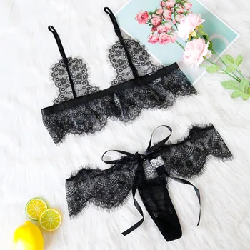 

Bralette and Panties Fashion Women Lace Sexy Bra Set Underwear Soft Trim Wire Free Breathable Bralette Underwear Lingerie Set
