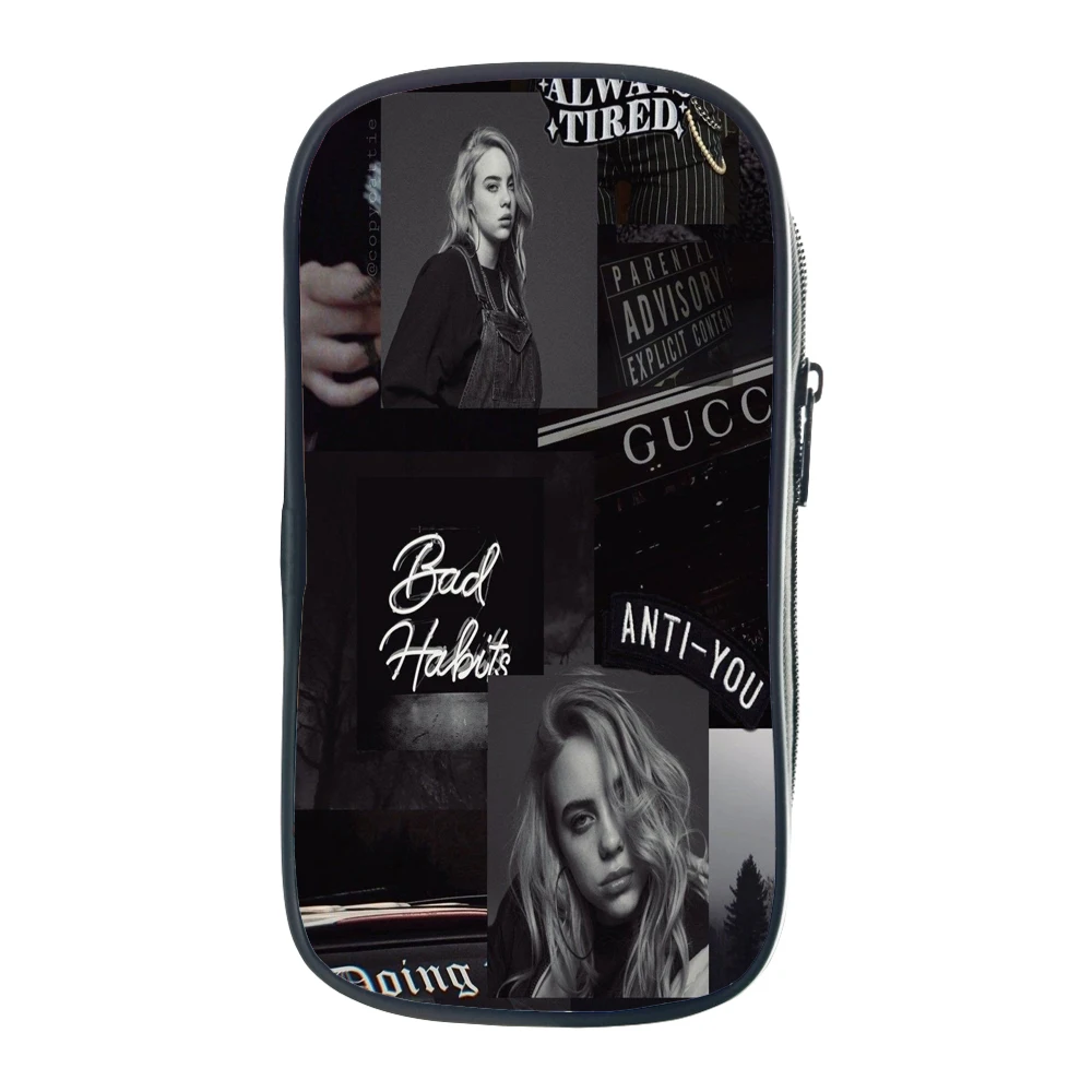 Модный чехол для карандашей Billie Eilish, сумка для ручек для подростков, сумка для канцелярских принадлежностей для мальчиков и девочек, Студенческая коробка для карандашей в стиле хип-хоп, Подарочный держатель для карандашей для детей