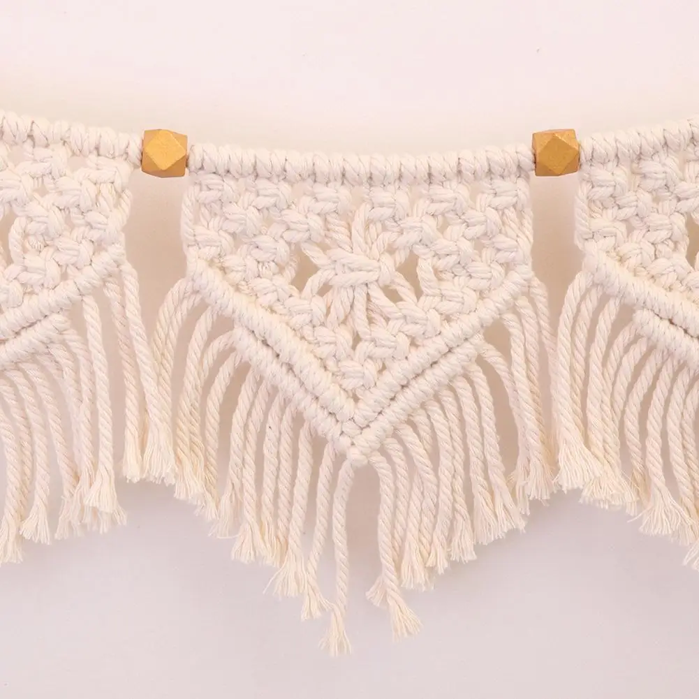 Bohemian Cotton Tassel Braided Banner Beaded Hanging Wall Decoration Living Room Girls Kids Room Bedroom Home Decor Ornament