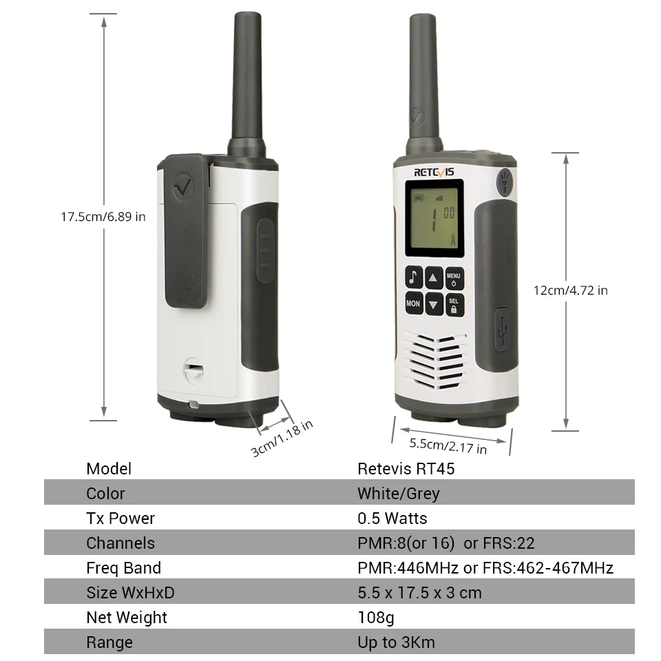 2 шт. Retevis RT45 PMR446 портативная двухсторонняя рация 0,5 Вт PMR 446 МГц FRS VOX аккумуляторная батарея для Motorola TLKR T50