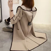 Роскошное дизайнерское Брендовое шерстяное пальто для женщин, винтажное свободное теплое шерстяное длинное зимнее пальто с капюшоном