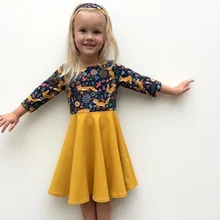 Новое платье для девочек; детская одежда из хлопка; рождественское платье принцессы с длинными рукавами и круглым вырезом с принтом оленя; платья для девочек