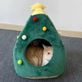 

Pet Cat House Kennel Puppy Cave Sleeping Bed Christmas Tree Shape Warm Nest