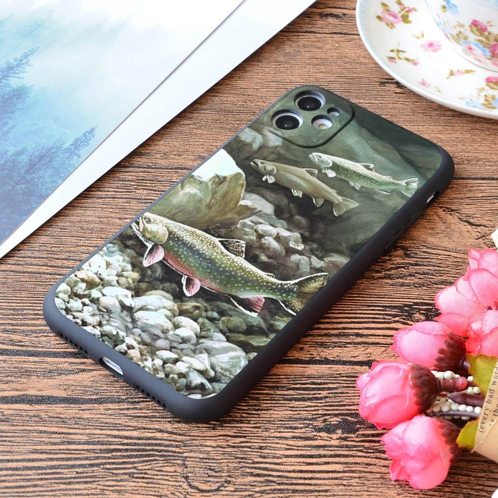 

For iPhone Three Trout Print Soft Matt Apple iPhone Case