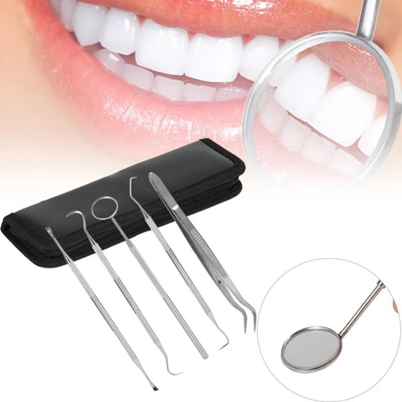 

5 Pieces Set Stainless Steel Dentist Dental Care Cleaning Teeth Whitening Dental Floss Dental Hygiene Kit Plaque Remover Set Den