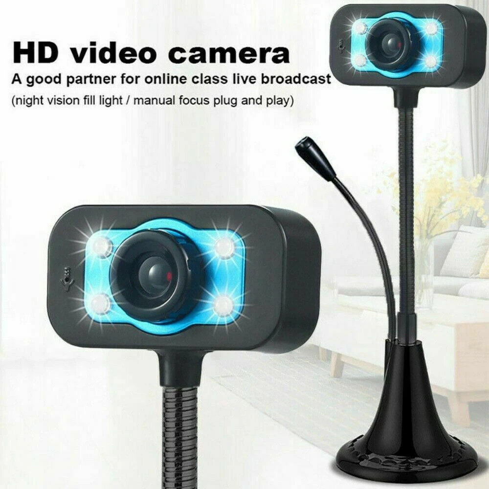 Webcam Live Broadcast USB Desktop Computer PC Video with Microphone Flexible Hose 4 LED Night Vision Camera Daily For Gaming | Компьютеры