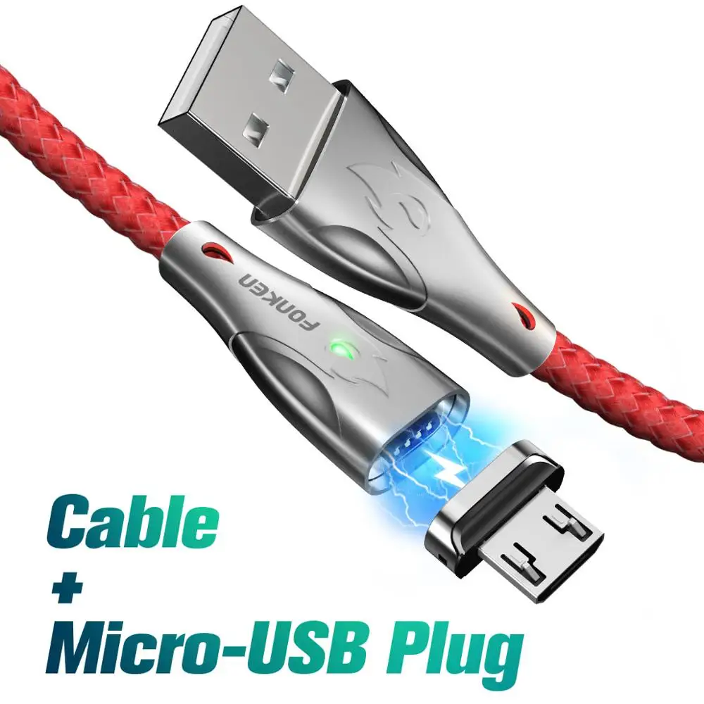 Micro USB Red Cable FONKEN Тип C Магнитный кабель Магнит Micro USB телефонный кабель из цинкового сплава, цинковый сплав 5A Быстрая зарядка для телефона шнур 1m 2m Тип-C кабель данных - Цвет: Micro USB Red Cable