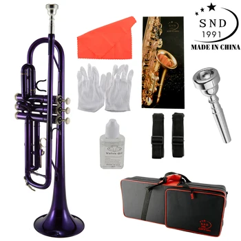 

Snd exquisite BB B flat horn brass gold painted durable instrument with mask, gloves and watch strap The trumpet has a be