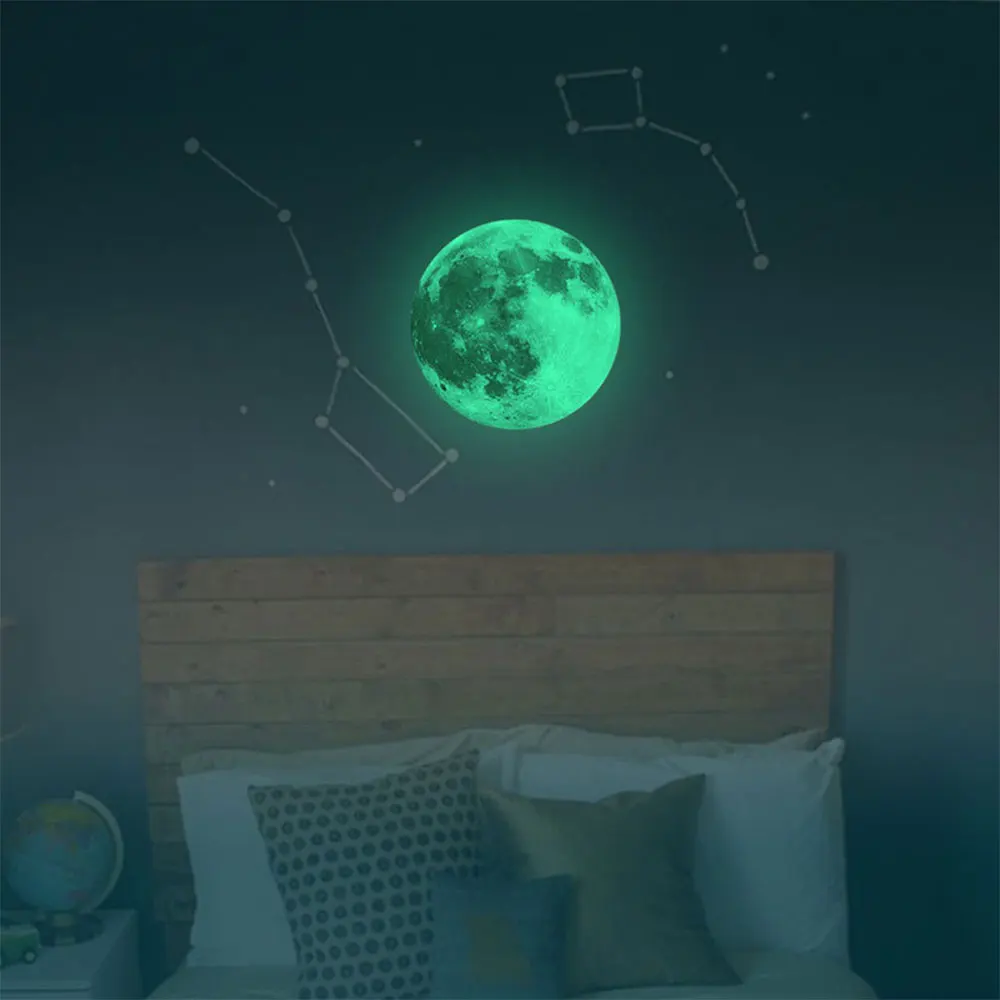 

6pcs/Bag PVC Decal Green 3D Wallpaper Glow in Dark Creative Mural Art Lovely Moonlight DIY 5CM Luminous Moon Wall Stickers