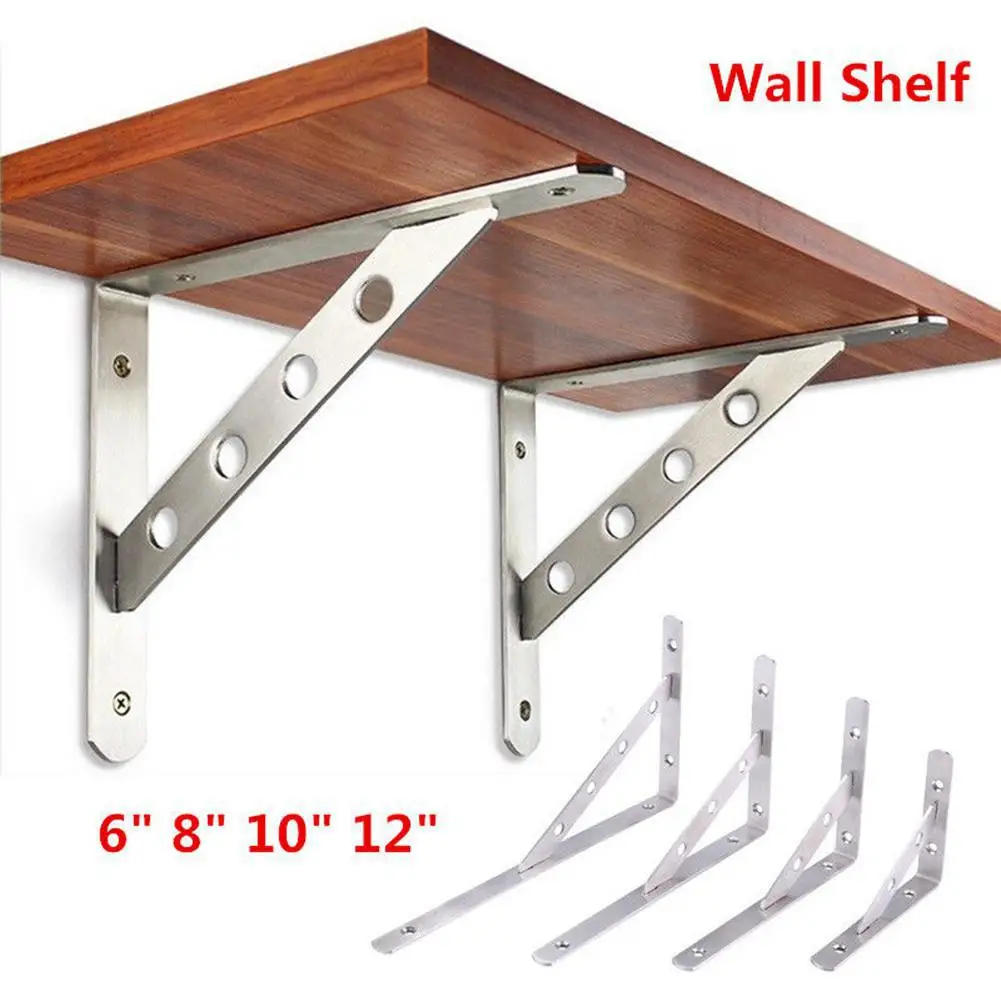 2Pcs Stainless Steel Wall Corner Angle Shelving Shelf Brackets Supports Rack 