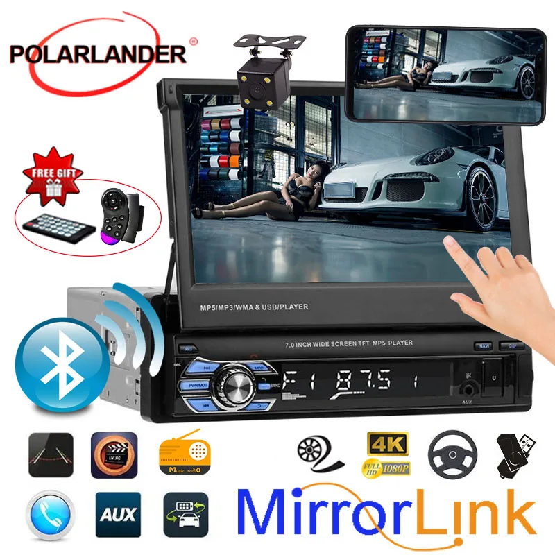 Автомагнитола 1 din 7 дюймовый автомобильный стерео MP5 MP4 плеер HD Bluetooth