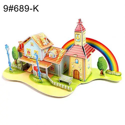 3D DIY Puzzle Castle Assembling Model Cartoon House Paper Toy Kid Early Learning Construction Pattern Gift Children House Puzzle diy house kits Model Building Toys