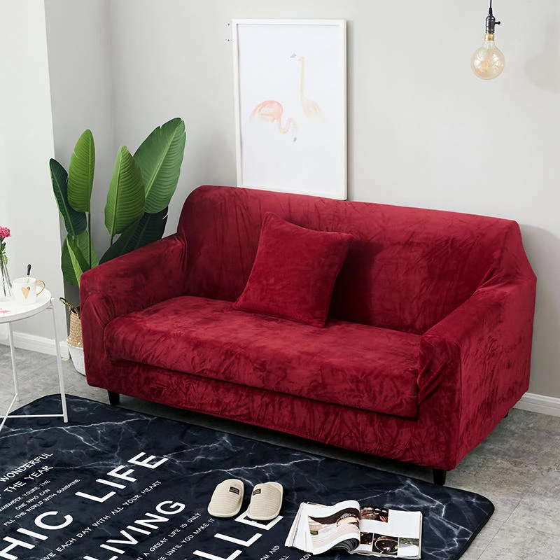 win red Сплошной плюшевый фланелевый согревающий Чехол Эластичный чехол для дивана толстый стрейч все включено Противоскользящий угловой секционный диван - Цвет: win red