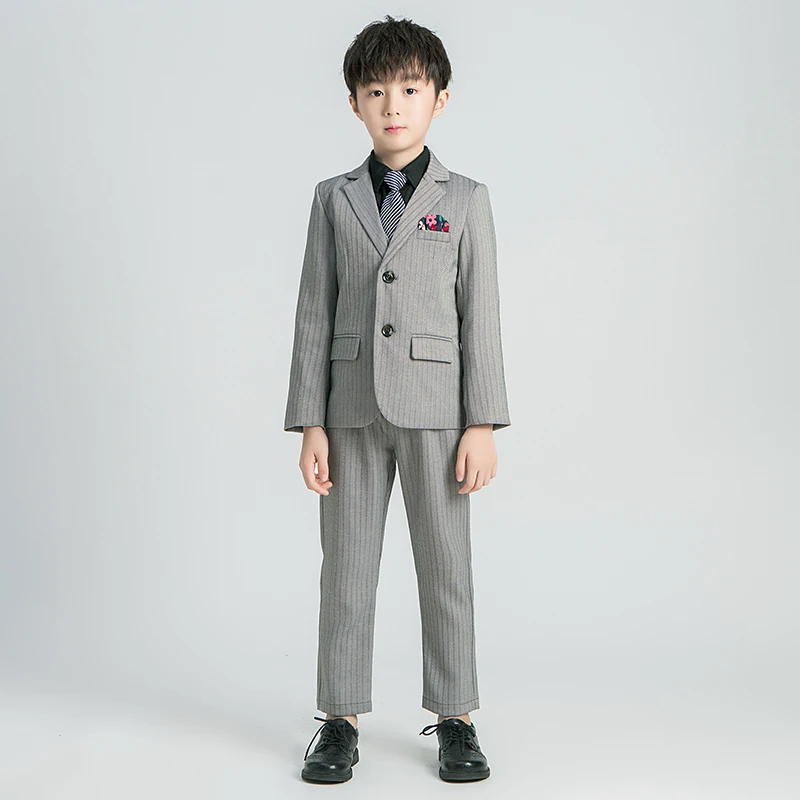 Г. Брендовые костюмы для мальчиков с цветочным рисунком торжественный Детский костюм на свадьбу платье-смокинг вечерние костюмы, жилет брюки, пальто, костюмы для церемонии, От 2 до 12 лет - Цвет: gray 3pcs