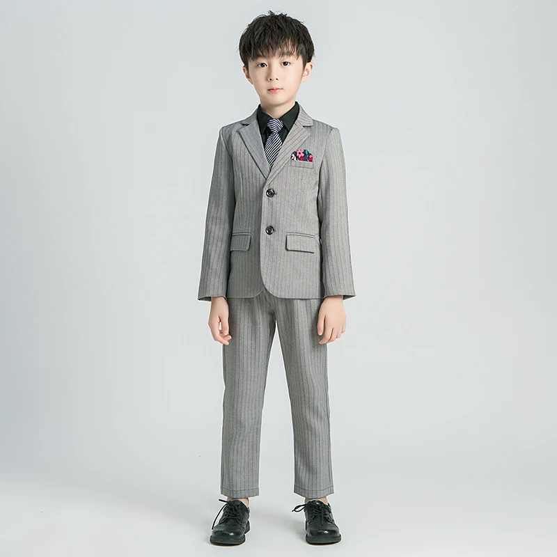 gray 3pcs Г. Брендовые костюмы для мальчиков с цветочным рисунком торжественный Детский костюм на свадьбу платье-смокинг вечерние костюмы, жилет брюки, пальто, костюмы для церемонии, От 2 до 12 лет - Цвет: gray 3pcs