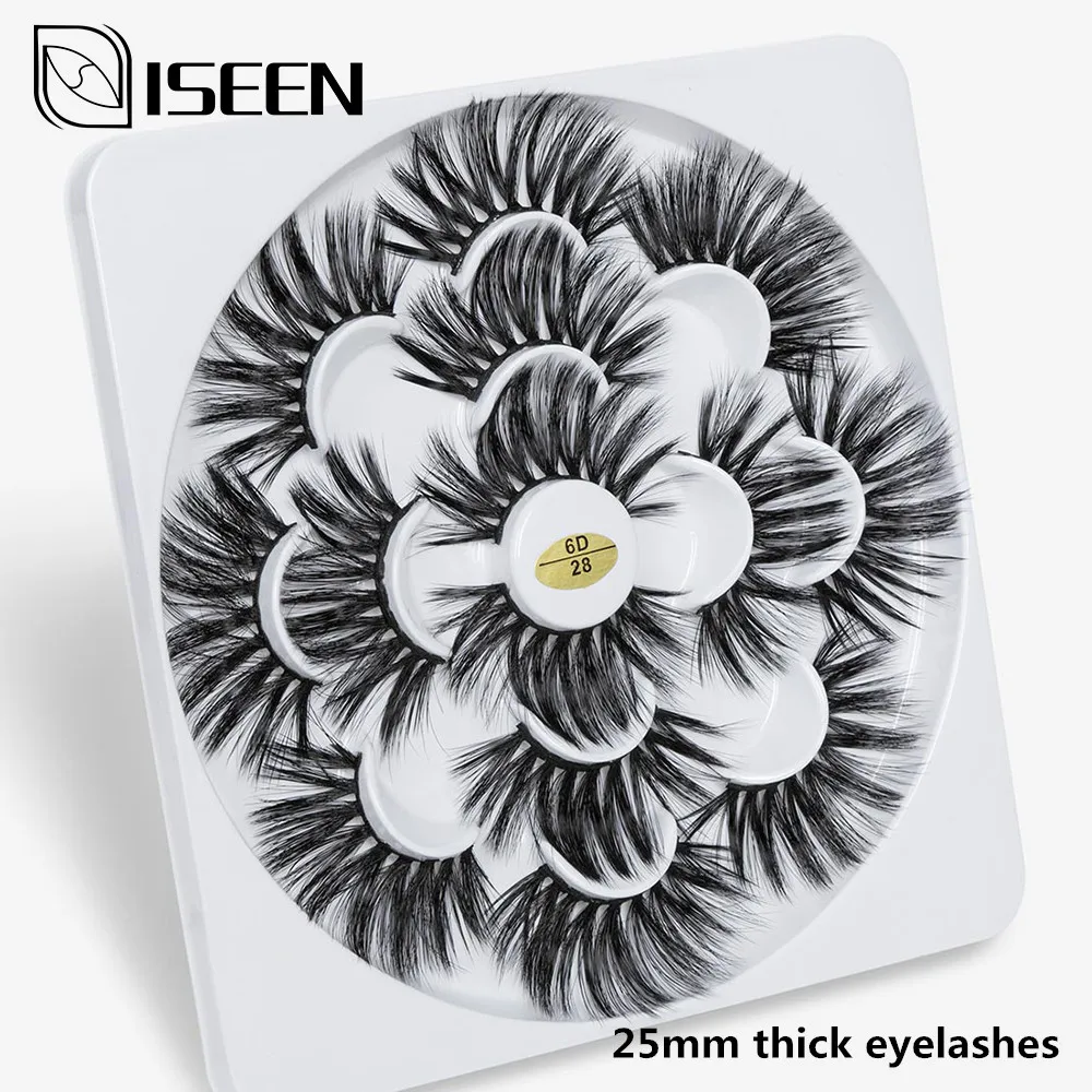 ISEEN 7 пар 22 25 мм 5D Искусственные ресницы из искусственной норки длинный макияж