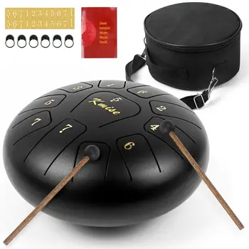 

Kmise Steel Tongue Drum 10 inch 11 Notes Handpan Percussion Instrument w/ Drum Mallets Carry Bag Music Book for Yoga Meditation