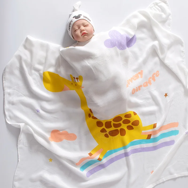 2-Layer Bamboo Fiber Baby Blanket Soft And Breathable Baby Blanket Cartoon Single Flower Children Bath Towel