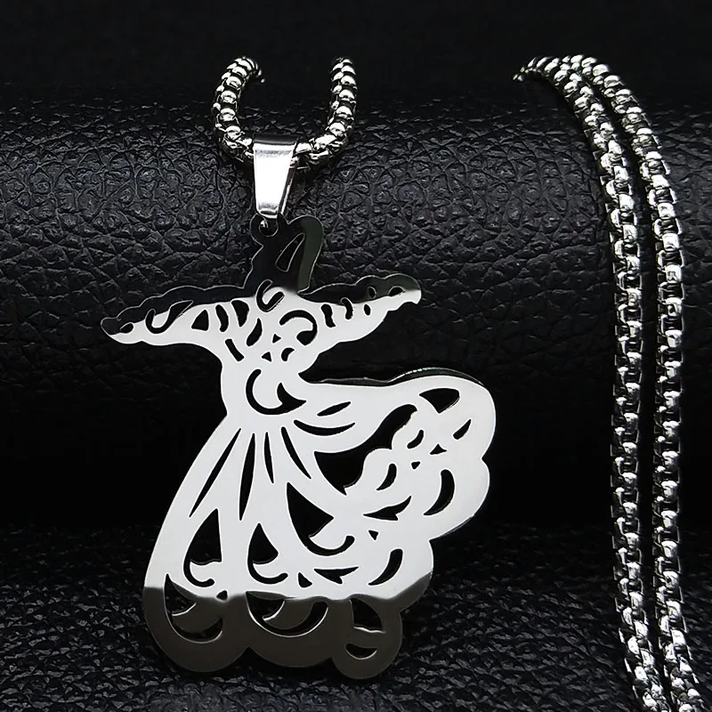2024 Fashion Persian Sama Dance Parsi Raghse Sofi Silver Color Necklace Chain Jewelry Persia Gift Art collier femme N3016S03